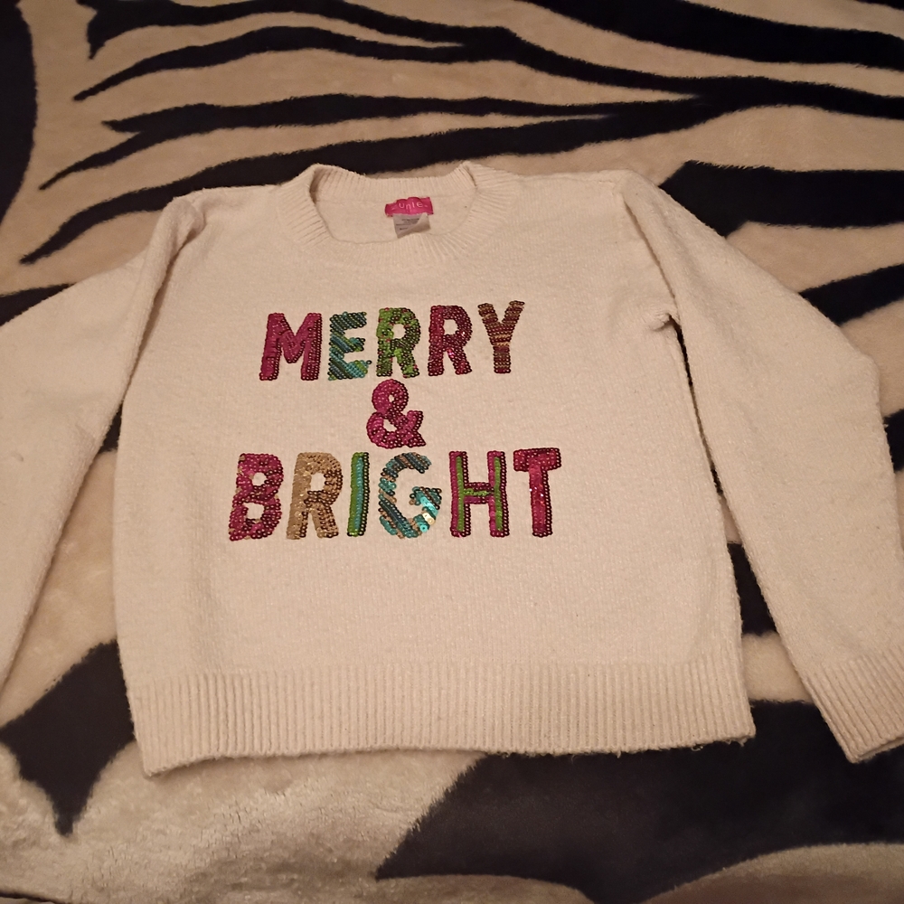 Zunie Cream Sweater with Colorful 'Merry & Bright' Design